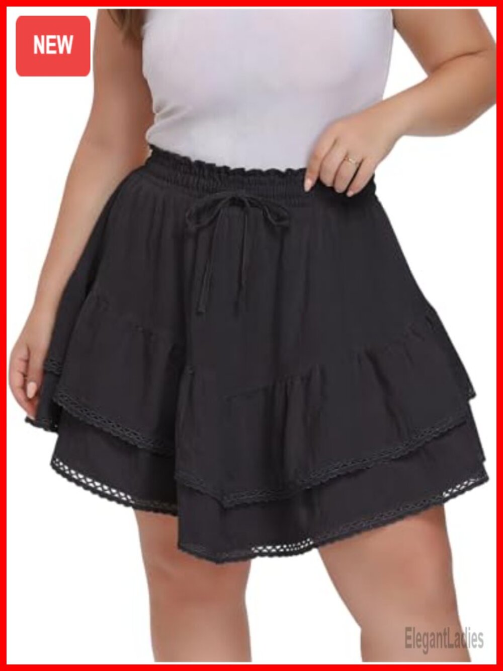 Plus Size Ruffle Mini Skirt High Waisted Tiered Skort with Pockets